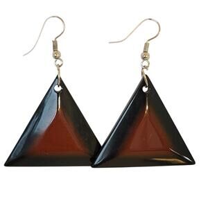 Brown Black Triangle Earrings Lightweight Plastic Dangle 1.9" Y2K Festival 80's